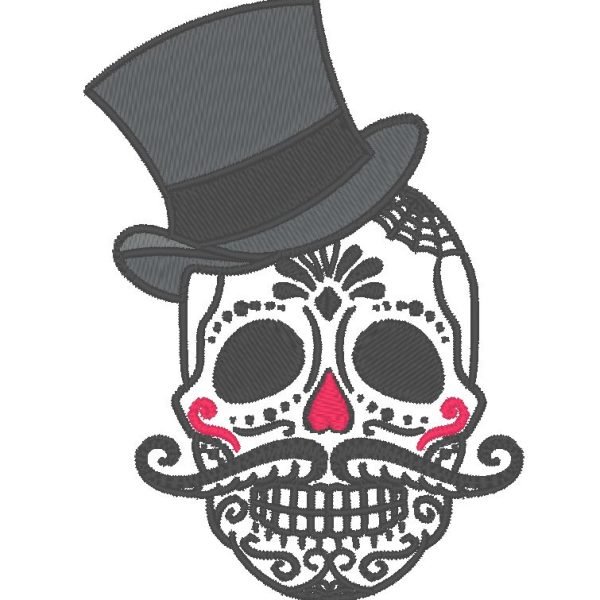 crâne avec un chapeau motif de broderie machine