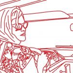 femme vintage en voiture motif de broderie machine