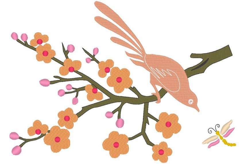 oiseau sur une branche oiseau sur une branche motif de broderie machine