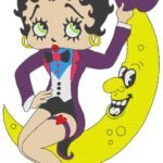 betty boop assise sur la lune motif de broderie machine