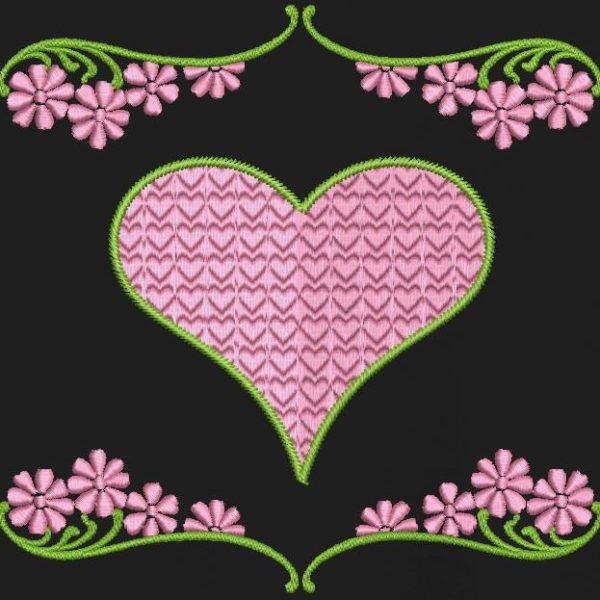 cœurs et fleurs Motif de broderie machine cadre 10 x 10 / 20 x 20 Formats des fichiers PES,CSD,EXP,HUS,SHV,VIP,XXX,DST,PCS,JEF,VP3,SEW,EMB… Téléchargement immédiat