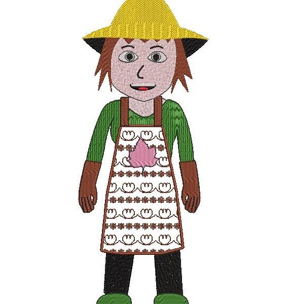 jardinière ou femme jardinier motif de broderie machine d’une femme jardinier ou une jardinière avec son tablier et son chapeau de paille . Collection des métiers cadre 13 x 18 / 20 x 30 Formats des fichiers PES,CSD,EXP,HUS,SHV,VIP,XXX,DST,PCS,JEF,VP3,SEW,EMB…
