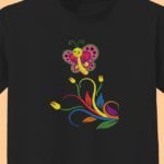 papillon et fleurs multicolores motif de broderie machine