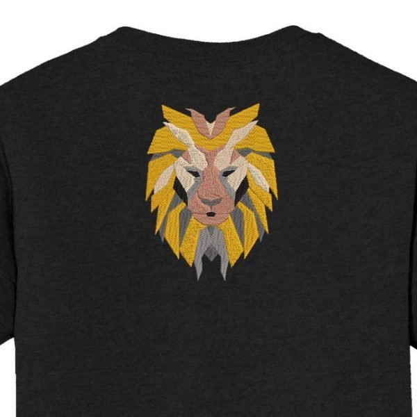 Motif de broderie machine d’une tête de lion en formes géométriques
