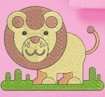 Motif de broderie machine d’un petit bébé lion ou plutôt un lionceau qui marche dans la savane .