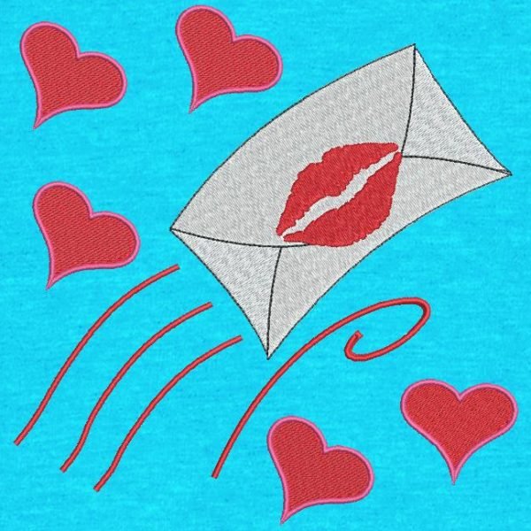 lettre d’amour. Motif de broderie machine d’une lettre d’amour suivie de cœurs  qui filent  vers la saint valentin. cadre 10 x 10 / 20 x 20 /20 x 20. Formats des fichiers PES,CSD,EXP,HUS,SHV,VIP,XXX,DST,PCS,JEF,VP3,EMB… Téléchargement immédiat après votre paiement.