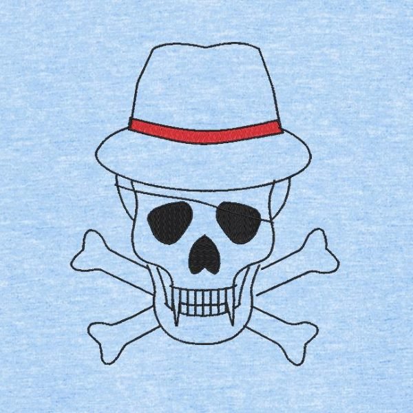 crâne avec un chapeau et un cache œil